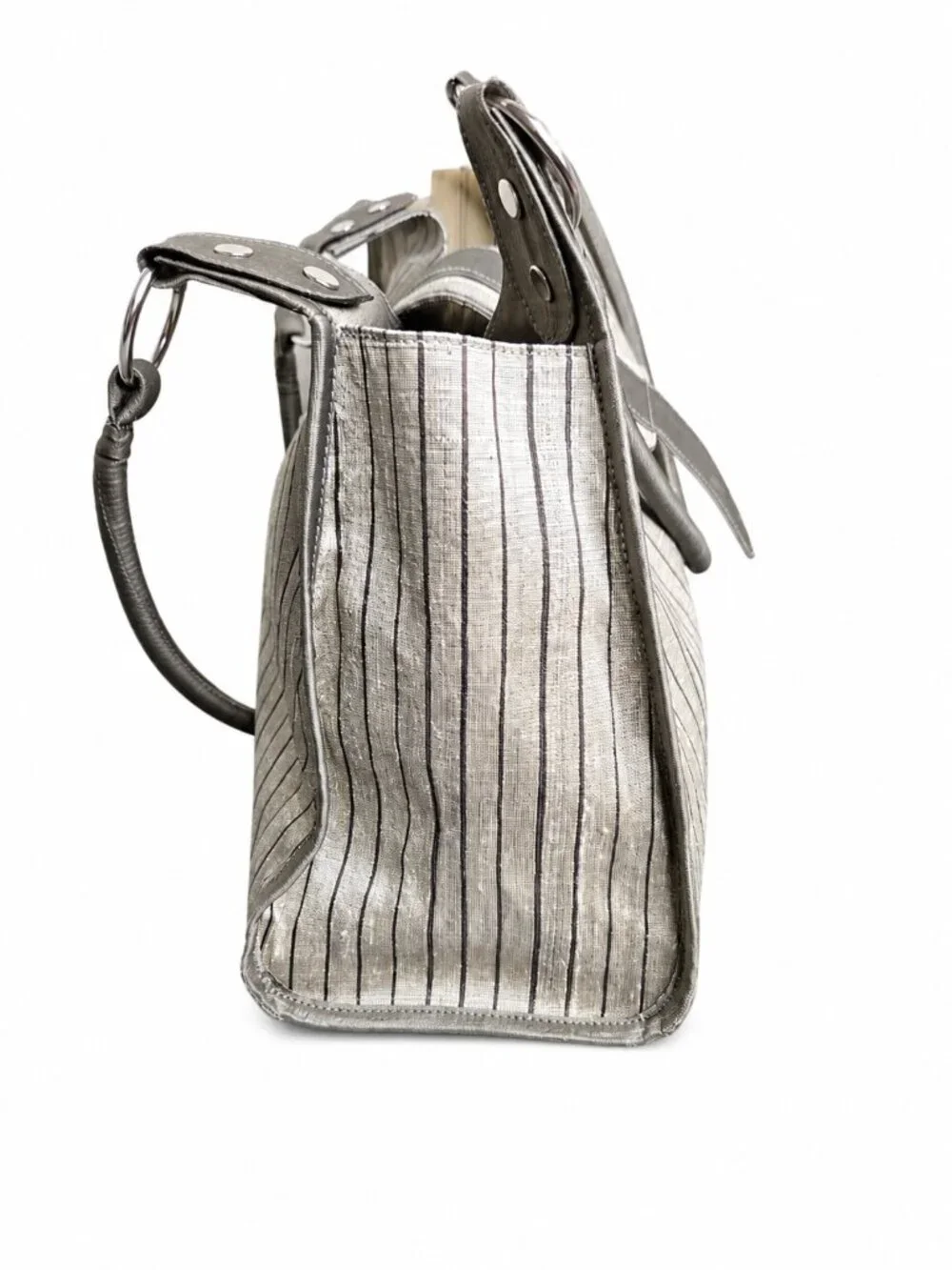Sentosa Silk Metallic Taupe Brown Pinstripe Hobo Bag Academia Chic
